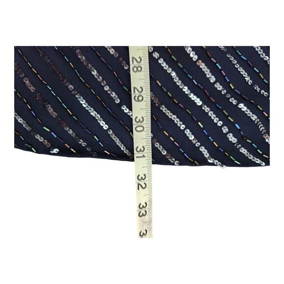 Papell Studio beaded blouse plus sz 1X silk blue silver NWT v-neck 3/4 sleeve - Picture 12 of 12